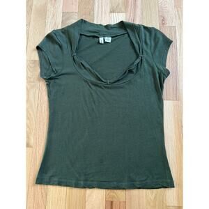 Anthropologie Moth Scoop Neck Olive Green Lightweight Fitted T-shirt (size M)